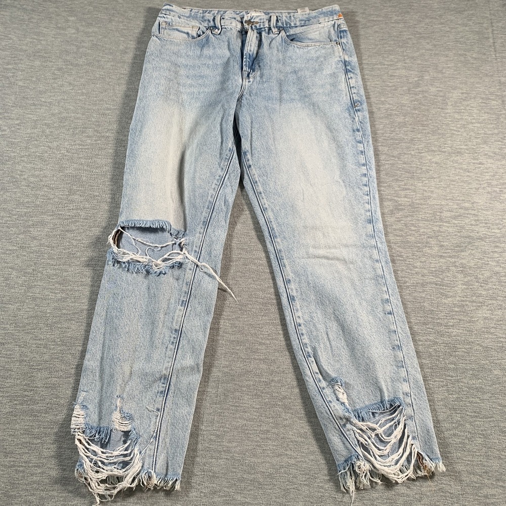 Good American Light Blue Distressed Straight Leg Jeans